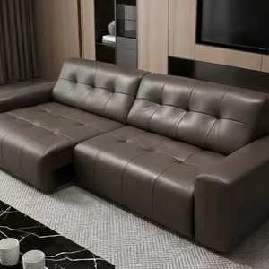<b>Brown</b> Genuine Leather <b>Sofa</b> Set Modern Tufted Recliner Living Room Furniture Modular Functional <b>Sofa</b> with Adjustable Seat - Product Image 1