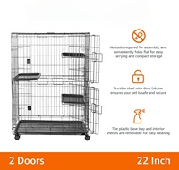 Vente chaude Grand 3 Niveaux Haut Standard Fort En Acier Inoxydable Chat Cage Parc Boîte Caisse Chenil Pet Cages & Maisons Noir