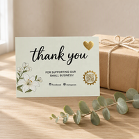 Carte de Remerciement Personnalisée Imprimée avec Estampage à Chaud Doré, Emballage en Carton pour Petites Entreprises, Certifiée FSC