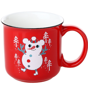 Taza de Café de Cerámica con Diseño de Muñeco de Nieve Navideño y Logotipo Personalizado, 15 oz, Esmaltada en Rojo, para Regalo Navideño - Product Image 1