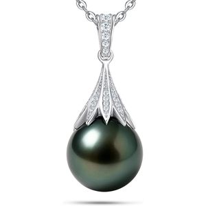 Collana di Perle Nere di Tahiti 9-13mm AAAA, Perla d'Acqua Salata con Ciondolo in Argento Sterling e Moissanite, Gioielli da Sposa per Donna - Product Image 1