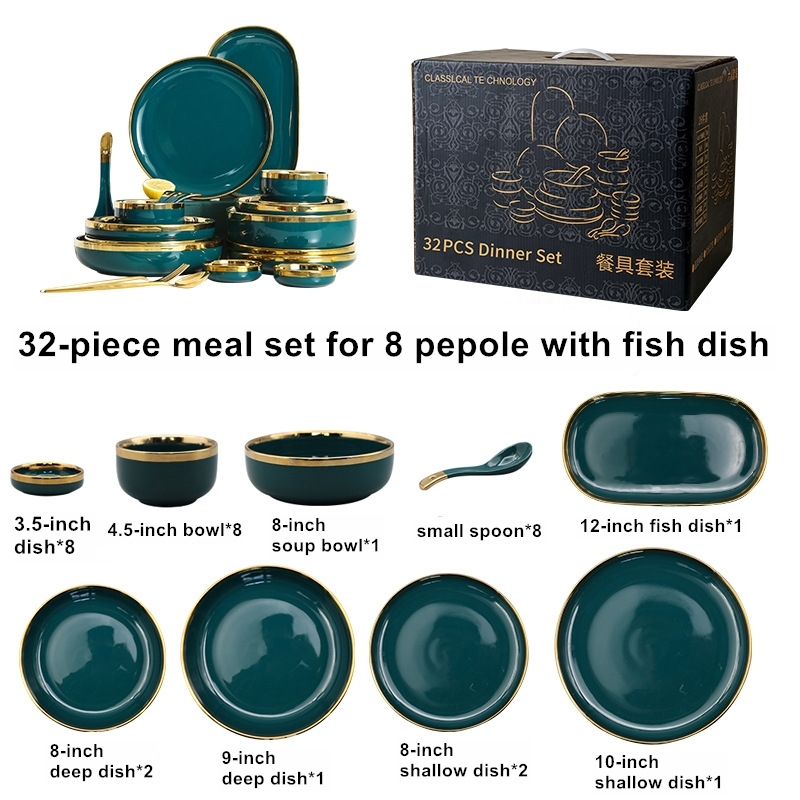 Set da 32 pezzi per 8 persone con piatto di pesce