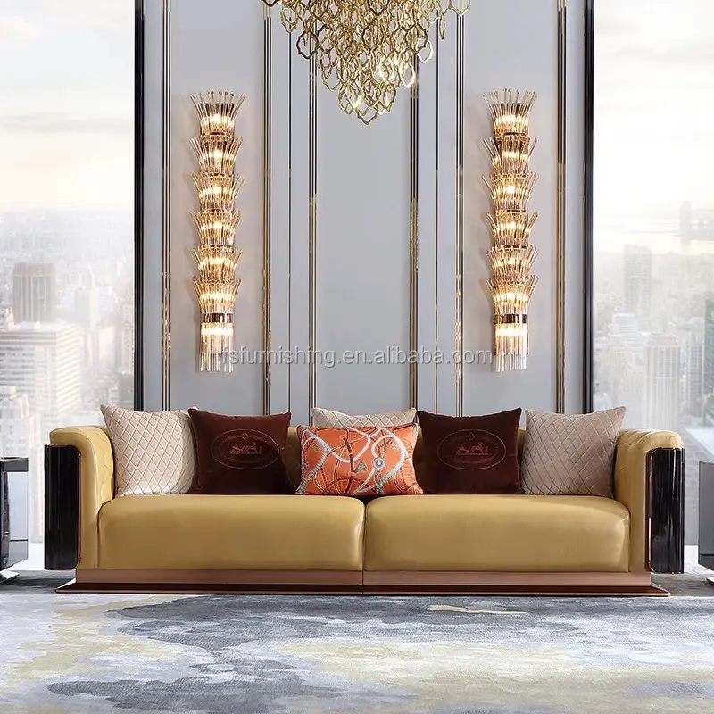 Mobiliário de sala de estar, em couro genuíno, italiano, sofá de luxo, vila, alta qualidade, jogo de sofá