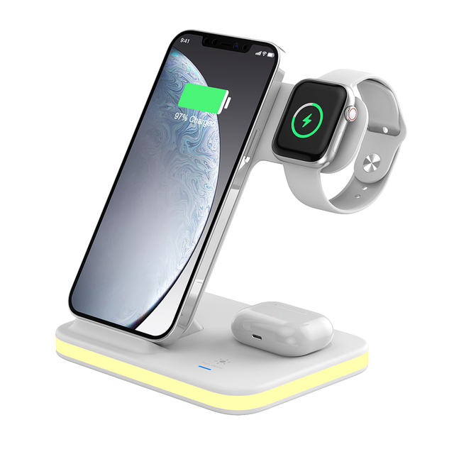 Multi 4 in 1 Fast Wireless Charger Station Stand 15w Fast Charging Holder Led Light Smart 4 in 1 Wireless Charger for iphone