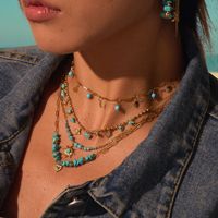 Set Cincin Batu Alam Turquoise, Cincin Jari Stainless Steel yang Dapat Ditumpuk, Perhiasan Cincin Multi-piece Gaya Boho Vintage Untuk Hadiah Pesta