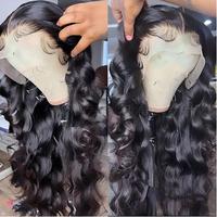 Perruque longue ondulée pour femme - 26 pouces, raie au milieu, en fibre synthétique haute température, densité 150%, sans colle, aspect naturel