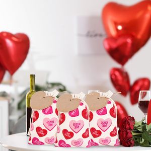 Sacs cadeaux en coton rose à cordon avec motif cœur pour la Saint-Valentin, sacs en coton avec cordon pour mariage, cadeaux de fête nuptiale, fournitures et décorations - Product Image 6