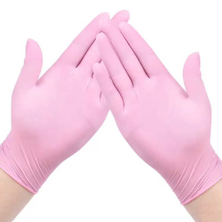 ถุงมือสอบไนไตรล์สีชมพู 100 ชิ้นถุงมือไวนิลแบบใช้แล้วทิ้งถุงมือไนไตรล์ชนิดไม่มีแป้ง