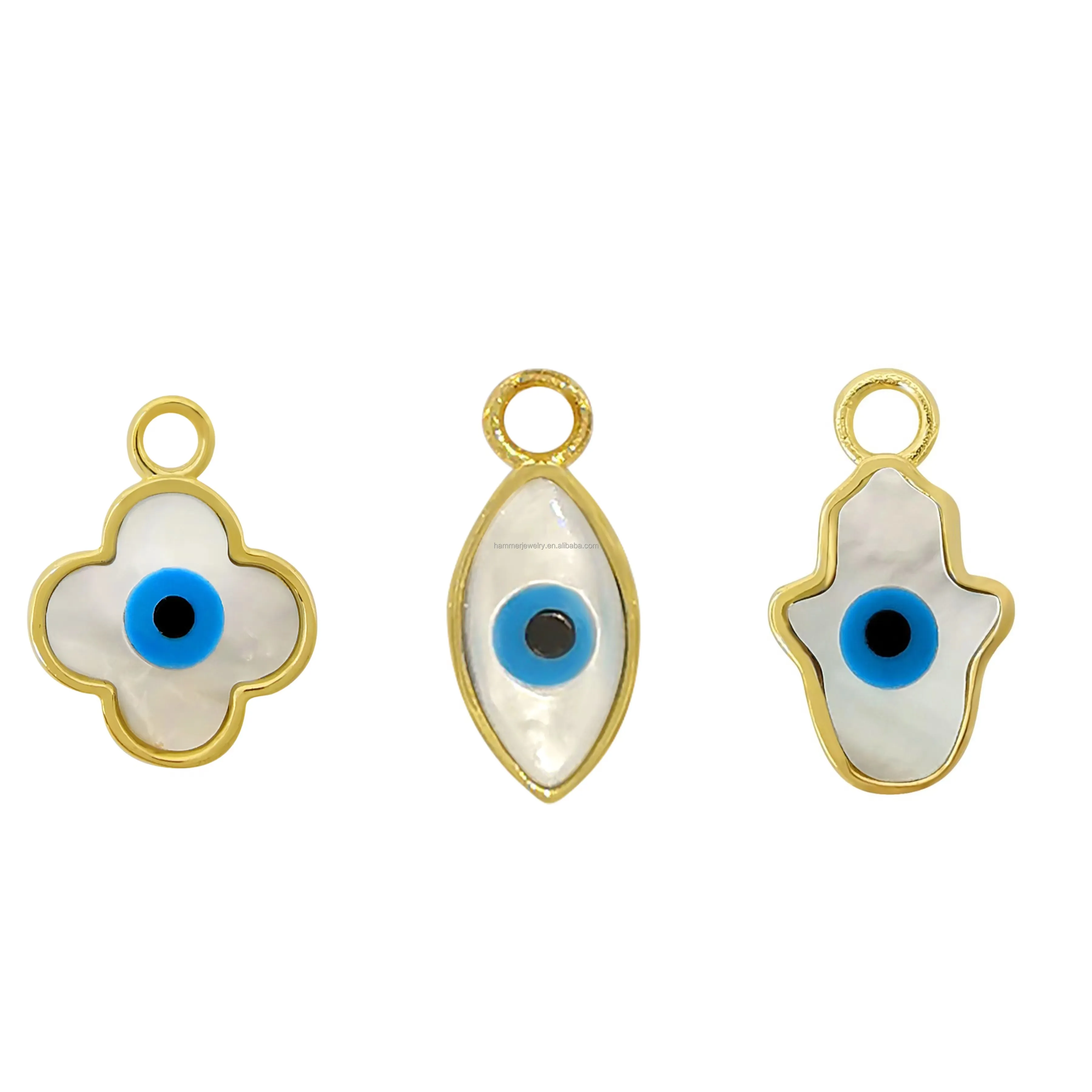 14K Real Gold Charms Diy Jewelry Clover Shell Evil-eye Charms For Jewelry Making Earrings Pendants