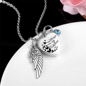 Kalung Baja Anti Karat Logo Kustom Gaya Baru dengan Liontin Sayap Malaikat dan Hati untuk Abu Kremasi, Kalung Kenangan dengan Liontin Batu Kelahiran - Product Image 6