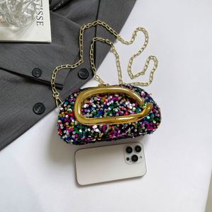 Fashionable European Lady's Evening Clutch <b>Bag</b> with Chain Decoration and Lock Closure. <b>Sequin</b> Material Handled Beach Ready. - Product Image 3