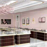 Comptoir de présentation de bijoux de luxe en or pour magasin, table de présentation, mobilier de bijouterie, vitrines en verre avec éclairage LED SUNDO