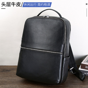 Genuine Leather <b>Backpack</b> For <b>Men</b> <b>Black</b> 20L With USB Business Travel Casual Style Soft Handle Interior Zipper Pocket - Product Image 4