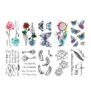 Pegatinas de tatuajes temporales florales, película de rosa azul, resistente al agua, duración de 1 a 3 semanas, aplicación en el brazo, talla única - Product Image 3