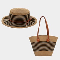 Conjunto de Gorra con Visera a Rayas Estilo Coreano y Bolso a Juego, para Mujer, Protección Solar, Moda, para Uso Diario al Aire Libre