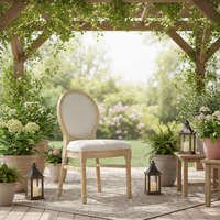 Chaise de salle à manger en bois Louis Farmhouse avec dossier capitonné rembourré doux et fonction de refroidissement pour mariage, restaurant et parc