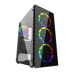 เคสคอมพิวเตอร์กระจกสองด้านสำหรับเล่นเกม,เคส PC หอคอยกลาง RGB ATX สำหรับเดสก์ท็อป
