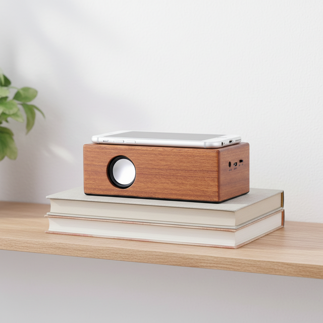 Retro Mini Wooden Wireless AUX Speaker Smart Induction Subwoofer for Desktop & Mobile Phone Support Customization