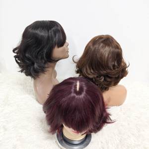 Letsfly Promotion Wholesales 42$ 12A Bouncy Loose 1x3 Lace <b>Wigs</b> with Bang 200gram 12 Inches Natural Human Hair Virgin Hair - Product Image 3