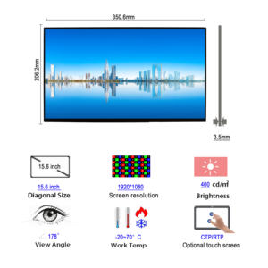 Módulo de Pantalla TFT de 15.6 Pulgadas con Brillo Super Alto de 350-2000 Nits, Panel LCD de 15.6 Pulgadas 1920x1080 GV156FHB-N10 para Uso en Exteriores - Product Image 4