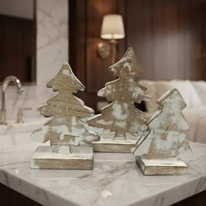 Luxury Address Craft Handmade Eco-Friendly Durable Decorative White Washed Wooden Christmas <b>Tree</b> Custom Nordic Shape Table Decor - Product Image 1