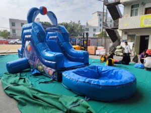 Thương mại thiết kế mới <span class=keywords><strong>Inflatable</strong></span> cá heo trượt nước nhỏ trượt nước Bouncer nhà với hồ bơi cho trẻ em - Product Image 4