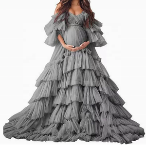 Nouvelle Robe de Soirée Élégante Haut de Gamme en Tulle à Volants et Épaules Dénudées 2026 pour Séance Photo en Studio et Baby Shower - Product Image 1