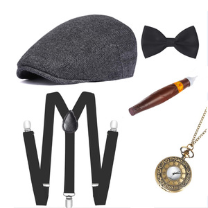 Conjunto de Disfraz de Gangster para Hombre, Sombrero de Lana, Corbata de Lazo, Tirantes, Cigarro Falso, Reloj de Bolsillo, Accesorios Estilo Gatsby de los Años 20 - Product Image 1