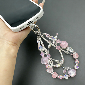 Chaîne de téléphone avec <span class=keywords><strong>pendentif</strong></span> queue de poisson serti de diamants, nœud tissé en perles bleues, porte-clés, cordon pour téléphone portable - Product Image 5