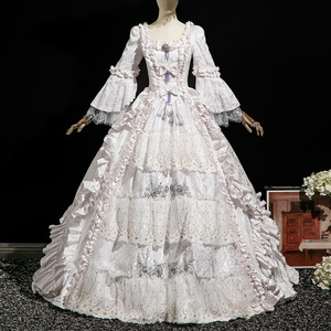 Abito da ballo bianco vittoriano rococò da donna, stile Regina delle Nevi, con balze a strati, maniche a campana, per spettacoli teatrali e feste - Product Image 6