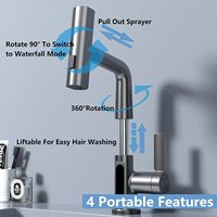 Robinet de lavabo extractible en laiton de haute qualité avec affichage de la température chaude et froide, mitigeur chromé pour hôtel et appartement
