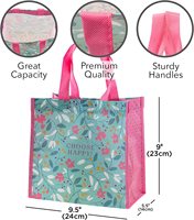Sacs de courses recyclés à poignées moyennes, design personnalisé d'usine OEM, sacs cadeaux réutilisables uniques, RPET laminé, taille personnalisable