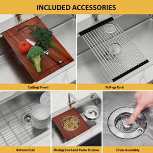 Sarlai wastafel dapur tahan karat, mangkuk tunggal 39/42 inci 304 dengan mangkuk keju 3 lubang buatan tangan Modern - Product Image 4