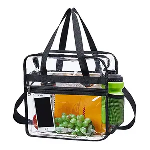 BSCI factory waterproof transparent Zipper PVC travel gym sport toiletry jelly shopping bag PVC shoulder tote hander bag