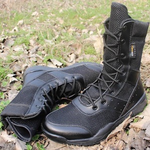รองเท้าบูทผู้ชาย ระบายอากาศได้ดี เหมาะสำหรับฤดูร้อน เดินป่า ฝึกยุทธวิธี รักษาความปลอดภัย สวมใส่ทำงาน พื้นเตี้ย สีดำ - Product Image 4