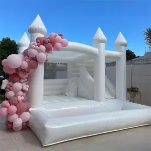บ้านเด้งเป่าลมสำหรับเด็กในงานแต่งงานบ้านเด้งคอมโบกระโดดปราสาทเด้งสีขาวพร้อมหลุมลูกบอลสไลด์