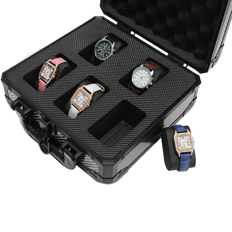 5 Slots Custom Aluminum Luxury Smart Watch Band Display Storage Box Package Watch Suitcase