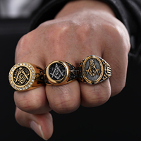Bague Chevalière Maçonnique Personnalisée en Acier Inoxydable Plaqué Or 18K avec Zircon pour Hommes, Tailles 5-16