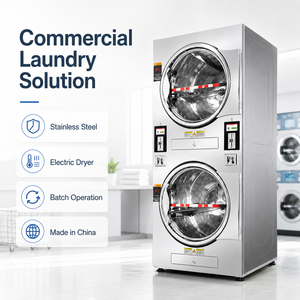 Secadora de Ropa Comercial Apilable, Totalmente Automática, de Doble Plataforma, que Funciona con Monedas, para Lavandería de Autoservicio - Product Image 4