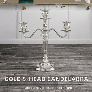 Candélabre de Noël en fer forgé à 5 têtes, 3 branches, embossé, fait main, durable, avec récipient en verre pour usage religieux - Product Image 2