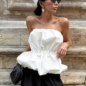 صدرية نسائية أنيقة بدون حمالات على شكل بالون باللون الأبيض، بتصميم يبرز الخصر من قماش الدوبي، موضة صيف <span class=keywords><strong>2026</strong></span> - Product Image 5