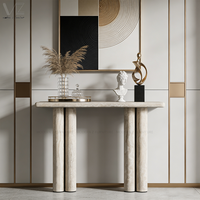 Table console d'entrée moderne minimaliste de luxe vintage avec plateau en marbre travertin pour salon