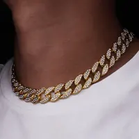 Kalung Rantai Perhiasan Hip Hop Pria, Kalung Rantai Rantai Kuba Miami Selesai Keemasan dengan Berlian Imitasi Bling untuk Pria