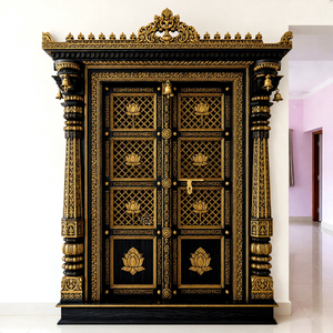 Customized Teak Wood Traditional Haveli Style Heavy Carved Pooja Room Door with <b>Frame</b> for Living Room Entrance - Product Image 4
