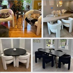 Modern Sherpa <strong>Bucket</strong> Dining <strong>Chair</strong> with Artificial Fur Upholstery for Kitchen &amp; Living Room White or Reception Use - Product Image 3