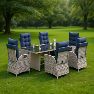 <b>Adjustable</b> Grey Poly Rattan Garden Dining Set With Standard <b>Footrests</b> 6 Seater Outdoor Furniture - Product Image 2