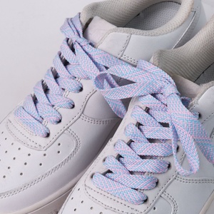 Lacets plats en polyester double couche de 1 cm de large, colorés et rayés, pour baskets et chaussures décontractées (vente en gros) - Product Image 4