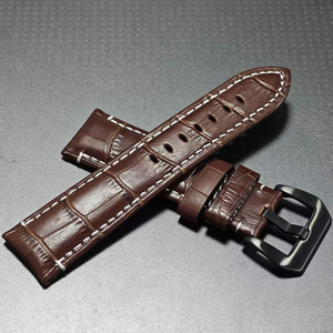Bracelet de montre en cuir marron avec lignes blanches pour <span class=keywords><strong>Panerai</strong></span> Seiko Fossil Bell & Ross BR01 <span class=keywords><strong>Vintage</strong></span> 24 mm avec boucle noire - Product Image 5