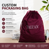 Sac cadeau en velours noir recyclable à cordon de serrage, imprimé avec un logo personnalisé, pour l'emballage des vêtements