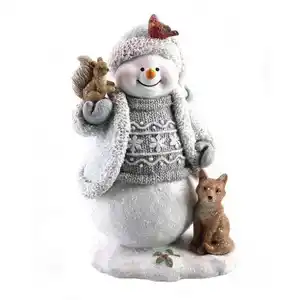 定制批发可涂漆圣诞树脂灰蓝色羊毛效果圣诞老人雪人带动物派对窗户装饰